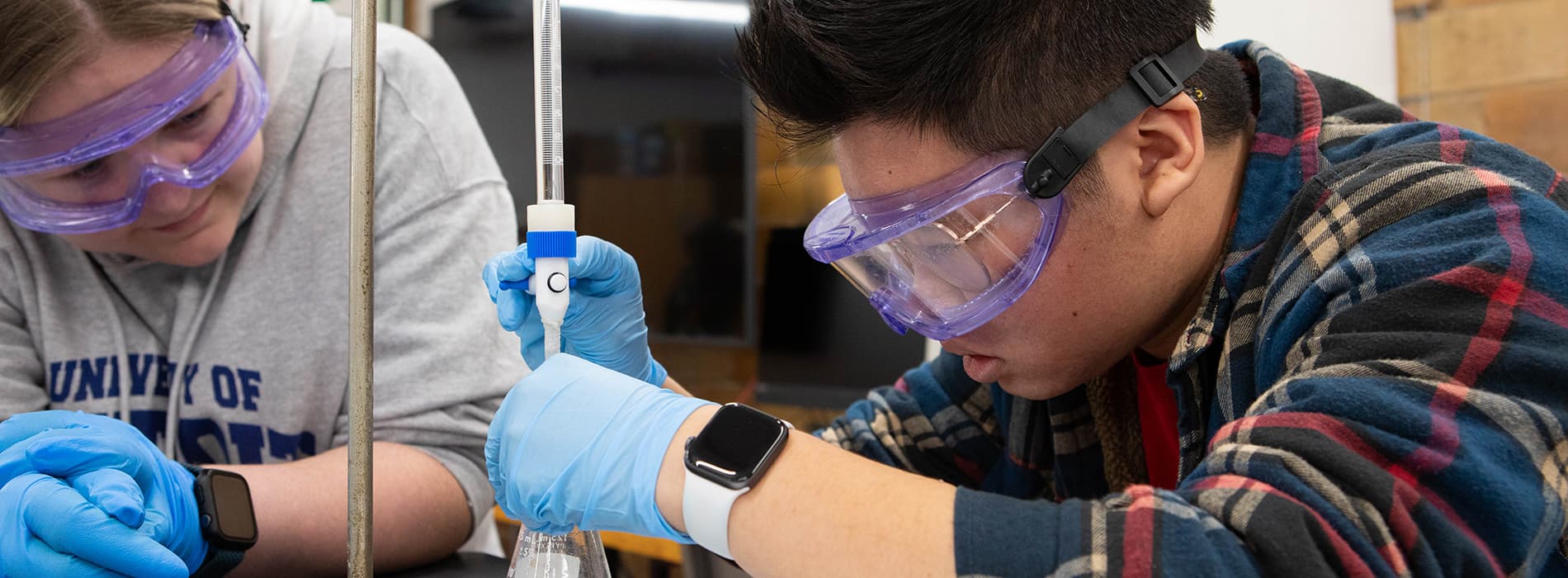 Biology lab with students working