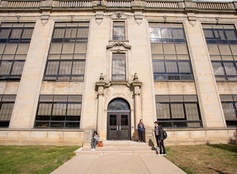 Students outside Engineering Building on McNichols Campus