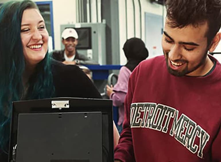 students working in lab