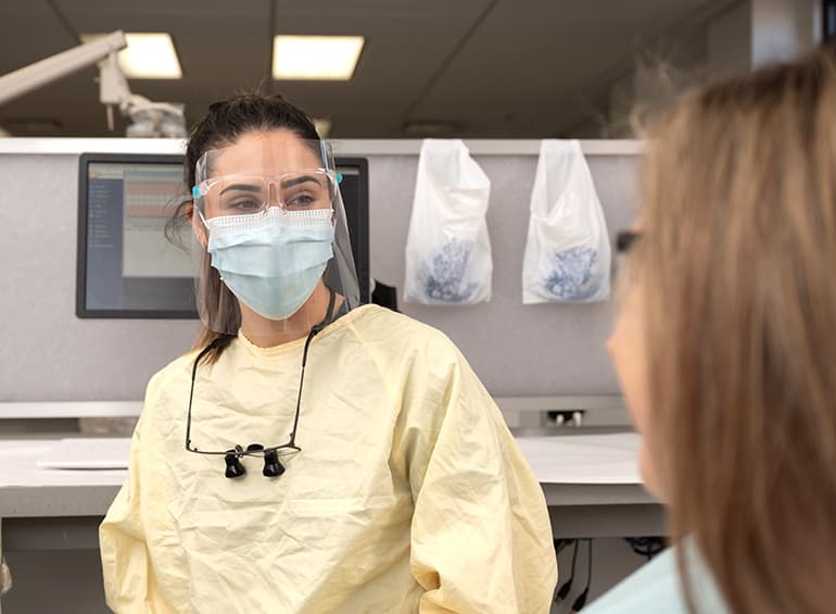 female student with patient