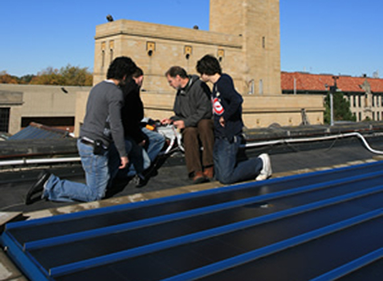 students and faculty installed solar arrays on the Engineering Building roof