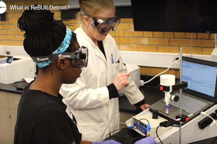 Girls working on a science project