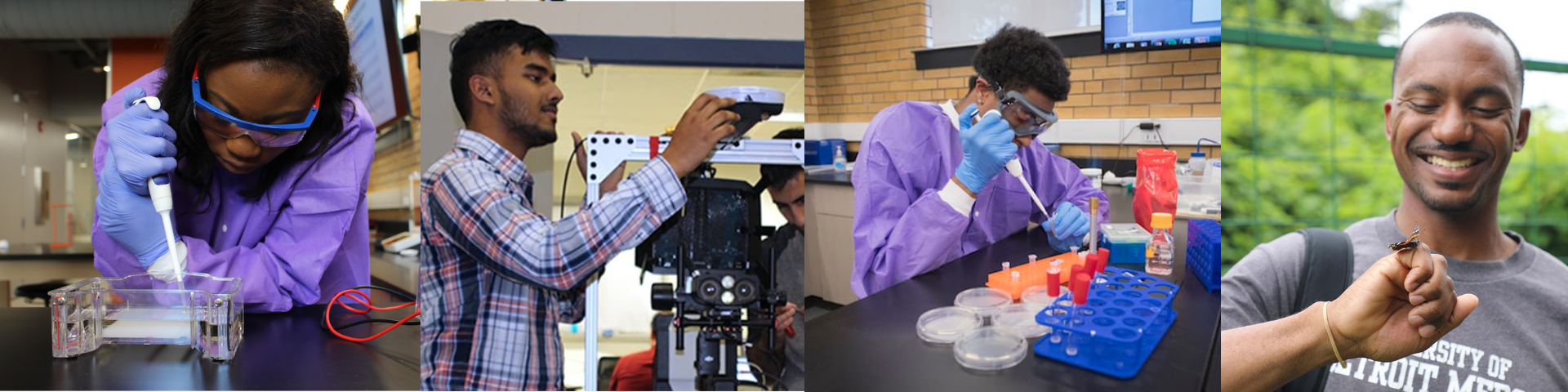 header showing students conducting research